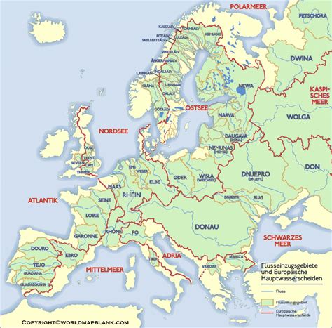 Map of Rivers in Europe
